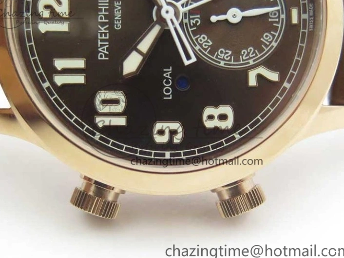 MIROTIME 0423 Calatrava 5524R Pilot Travel Time RG GRF Brown Dial on Brown Leather Strap MIYOTA TopPick 7155